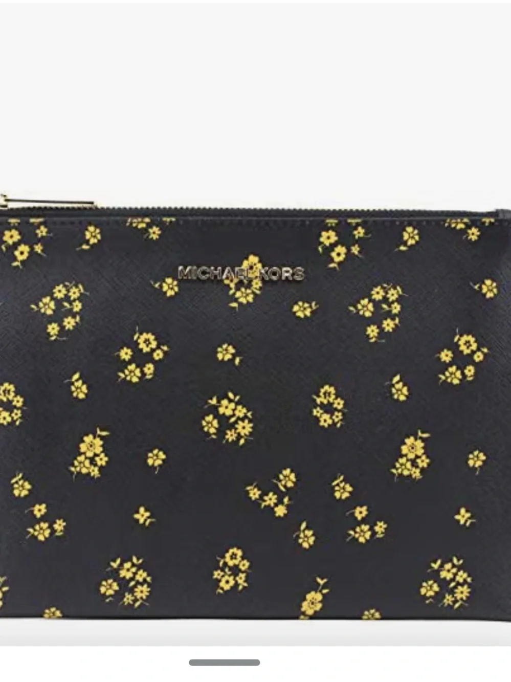 Michael Kors Jet Set Travel Black Wristlet Pouch with Yellow Floral Accents